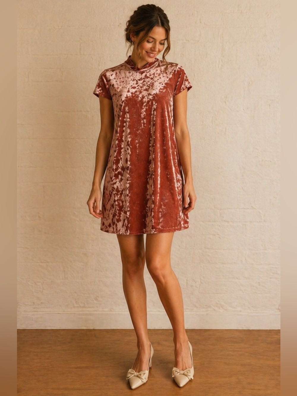 Madewell Women’s Crushed Velvet Bow Tie Shift Fairy Dress – Pink/Rose Size M